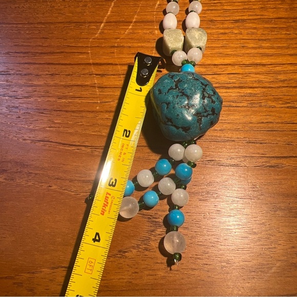Chunky synthetic Turquoise Beaded Necklace With Huge Raw Turquoise - Picture 10 of 10